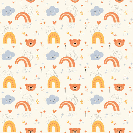 Bohemian baby pattern. Seamless baby pattern in boho styleのイラスト素材
