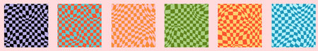 Psychedelic checkerboard background. Wavy vector illustrations, trendy psychedelic style and groovy color checkerboardのイラスト素材