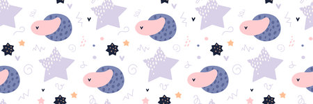 Bohemian baby pattern. Seamless baby pattern in boho style. Bohemian pattern for kids with organic shapes and stars on white backgroundのイラスト素材