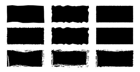 Jagged rectangle. Black simple shape. Rectangle paper template jagged and roughのイラスト素材