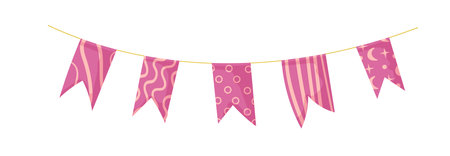 Bunting garland doodle. Doodle birthday garland of flags. Festival or Christmas party bunting border decorationのイラスト素材
