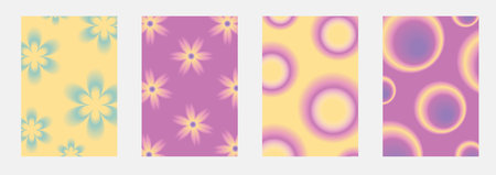 Set brochure y2k aura. Blurred heart, butterfly and stars with aura in trendy style y2kのイラスト素材