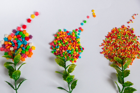 Bright colorful sweet easter powder, easter eatable decor, easter sugar made as flowers