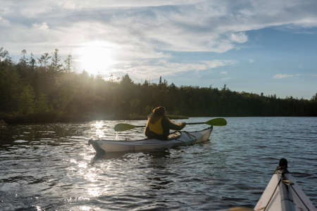 Kayaking in St Regis Canoe Area in the Adirondacksの写真素材