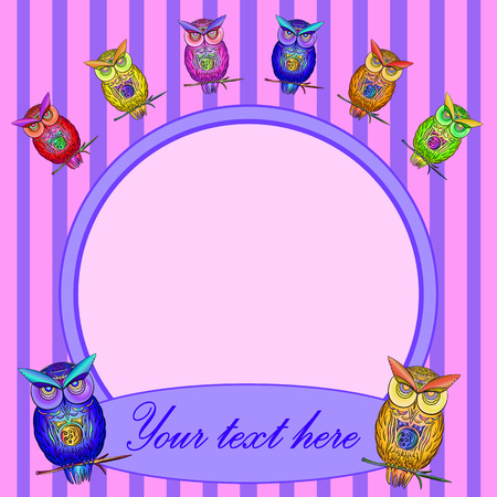 Bright Frame with owl vector EPSのイラスト素材