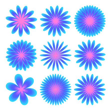 flowers set on white background realistic asters, chrysanthemums, peonies.のイラスト素材