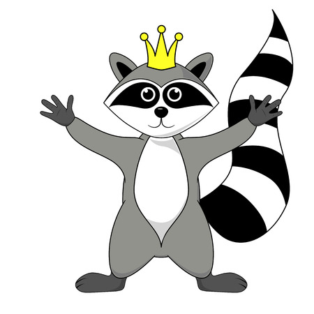 raccoon gargle with a crown on the head illustration on white background in vector.のイラスト素材
