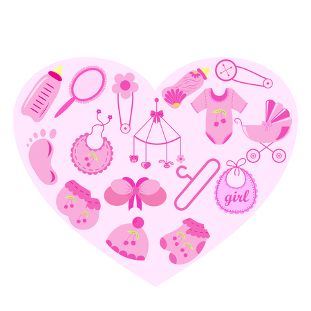 Set of baby shower elements isolated on white background. Vector illustration.のイラスト素材