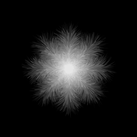 Fluffy snowflake white on a black background.のイラスト素材