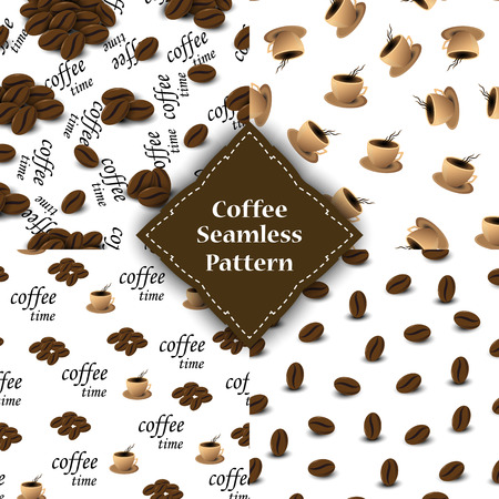 seamless pattern with coffee beans and cups for packing.のイラスト素材