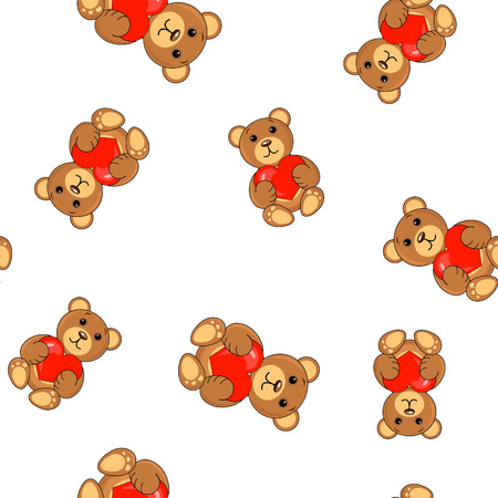 Brown bears with a heart in paws pattern seamless background.のイラスト素材