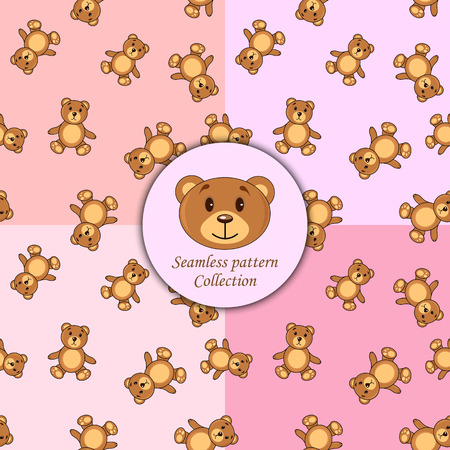 bears brown set of seamless pattern different colors.のイラスト素材