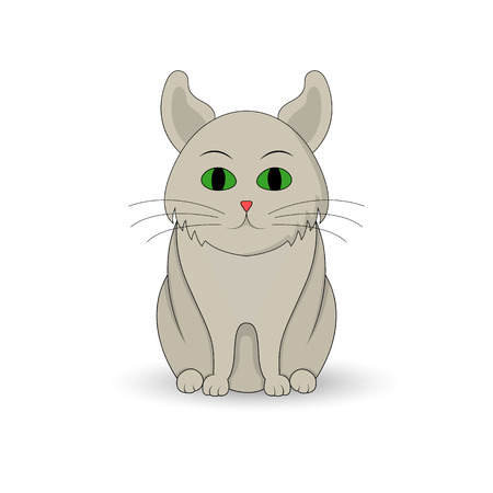 Gray cat sitting up. Cartoon mascot. Isolated illustration on white background.のイラスト素材