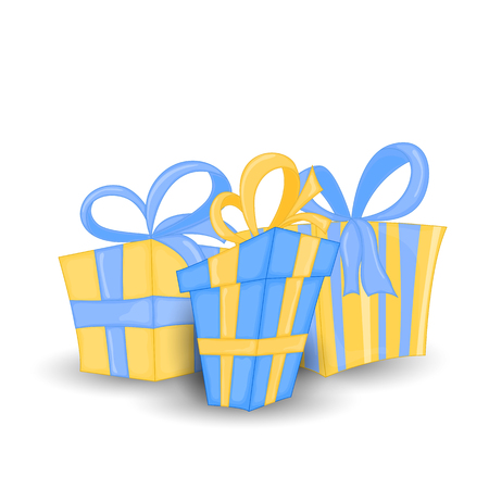 Vector set of different Colorful wrapped gift boxes.Beautiful Christmas and new-year present box with overwhelming bow. Vector illustrationのイラスト素材