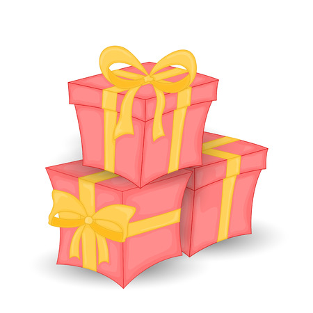 Vector set of different Colorful wrapped gift boxes.Beautiful Christmas and new-year present box with overwhelming bow. Vector illustrationのイラスト素材