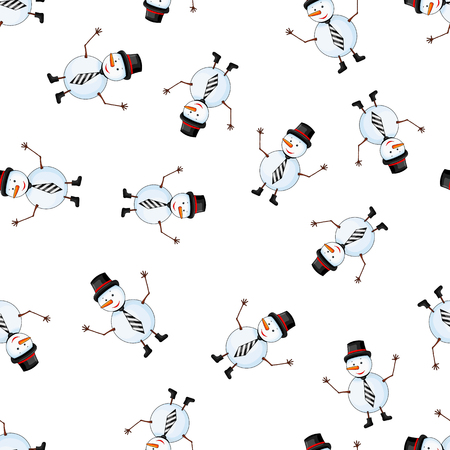 Seamless pattern with cartoon snowman in vector.のイラスト素材