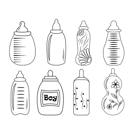 set of baby bottles in vector EPS 10のイラスト素材