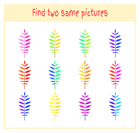 Cartoon Vector Illustration of Finding Two Exactly the Same Pictures Educational Activity for Preschool Children with leaves of the tree.のイラスト素材