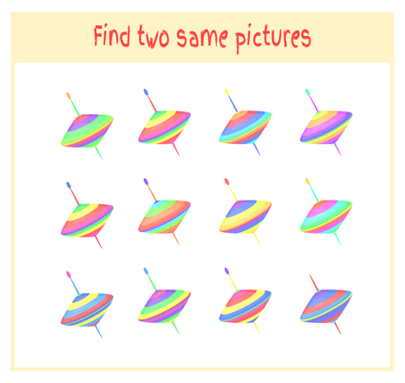 Cartoon Vector Illustration of Finding Two Exactly the Same Pictures Educational Activity for Preschool Children with whirligig.のイラスト素材