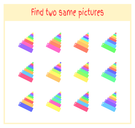 Cartoon Vector Illustration of Finding Two Exactly the Same Pictures Educational Activity for Preschool Children with pyramid.のイラスト素材