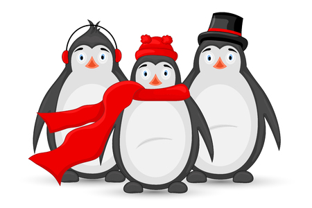 Three polar penguins vector illustrationのイラスト素材