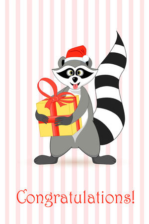 Raccoon. Postcard greetings for the holidayのイラスト素材