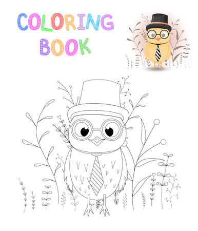Coloring book or page for children of school and preschool age. Developing children s coloring. Vector cartoon illustration with cute owlのイラスト素材