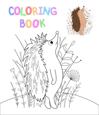 children's coloring book with cartoon animals. Educational tasks for preschool childrencute hedgehog.のイラスト素材