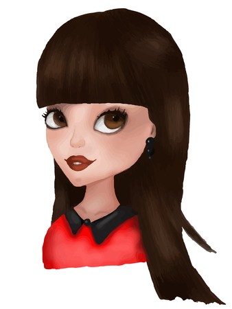 portrait of cartoon girl with bangs in the red shirt.のイラスト素材