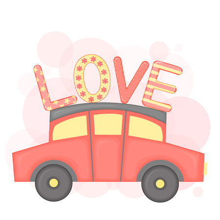 cartoon set with animals and lettering for Valentine s day. stickers in the carのイラスト素材