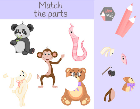 Compliance with children's educational game. Match animal parts. Find the missing puzzles.のイラスト素材