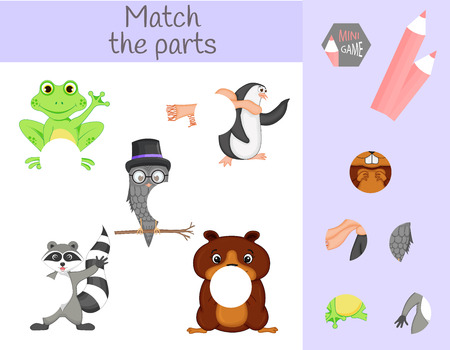 Compliance with children's educational game. Match animal parts. Find the missing puzzles.のイラスト素材