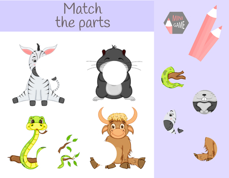 Compliance with children's educational game. Match animal parts. Find the missing puzzles.のイラスト素材