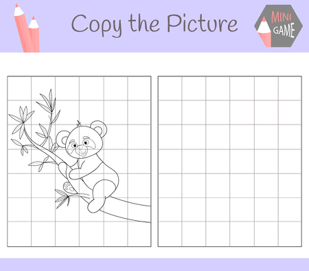 Copy the picture: cute Panda. Coloring book. Educational game for children. Vector illustration.のイラスト素材