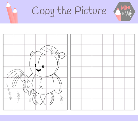 Copy the picture: cute bear coloring Book. Educational game for children. Vector illustration.のイラスト素材