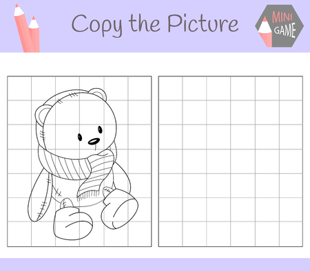 Copy the picture: cute bear coloring Book. Educational game for children. Vector illustration.のイラスト素材