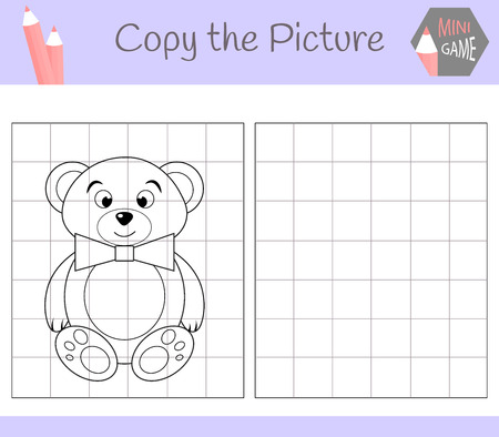 Copy the picture: cute bear coloring Book. Educational game for children. Vector illustration.のイラスト素材