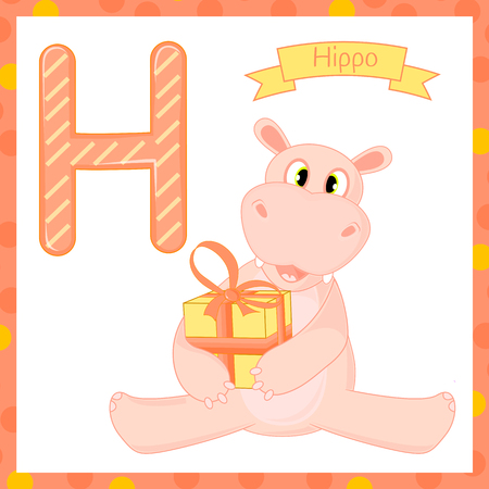 animal alphabet - H for Hippo. Cute and sweet animal hippopotamusのイラスト素材