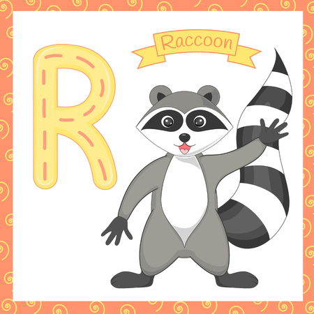 illustration of isolated animal Alphabet R with raccoon cartoon.のイラスト素材