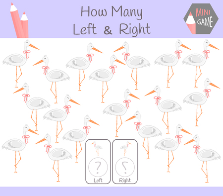 Educational Game of Counting Left and Right Oriented Pictures for Children with heron.のイラスト素材