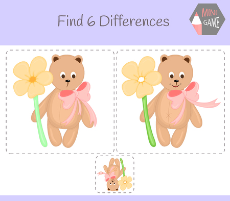 Find differences, education game for children. bear. Animals on the farm.のイラスト素材