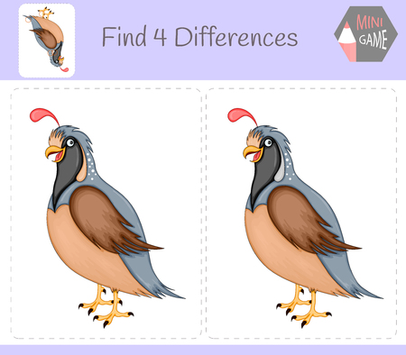 Find differences, education game for children. quail. Animals on the farm.のイラスト素材