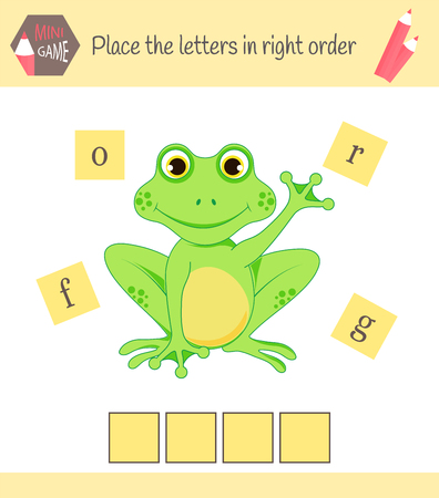 worksheet for preschool kids Words puzzle educational game for children. Place the letters in right order.のイラスト素材