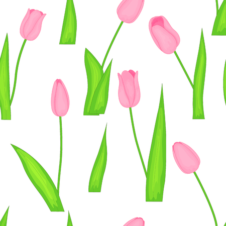 Realistic pink tulips vector seamless pattern. Repeating pattern with beautiful tulips.のイラスト素材