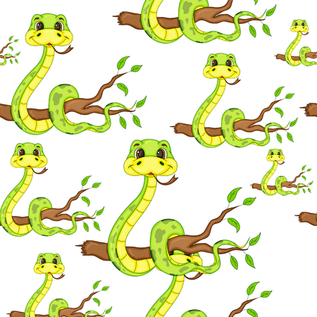 Seamless cartoon snake - kids funny endless vector textile print.のイラスト素材