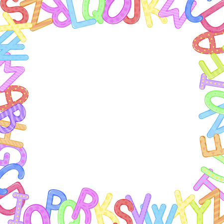 Abstract colorful alphabet ornament border isolated on white background. Vector illustration.のイラスト素材