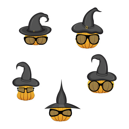 Set of pumpkins for Halloween, funny images. Autumn vacation. Vector illustration.のイラスト素材