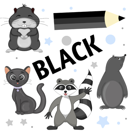Set of wild animals and insects for children black.のイラスト素材