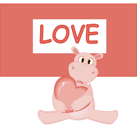 vector illustration with Hippo on Valentine's day.のイラスト素材