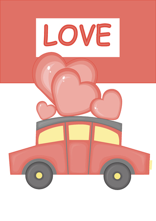 vector illustration with car for Valentine's day.のイラスト素材